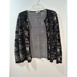 Eileen Fisher women’s black white open front short cardigan size PM #45-1741